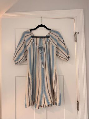 Striped Blue and Cream Peasant Romper